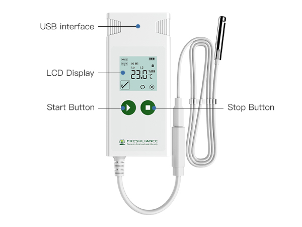 Atlas Log-TH USB interface LCD start and stop controls